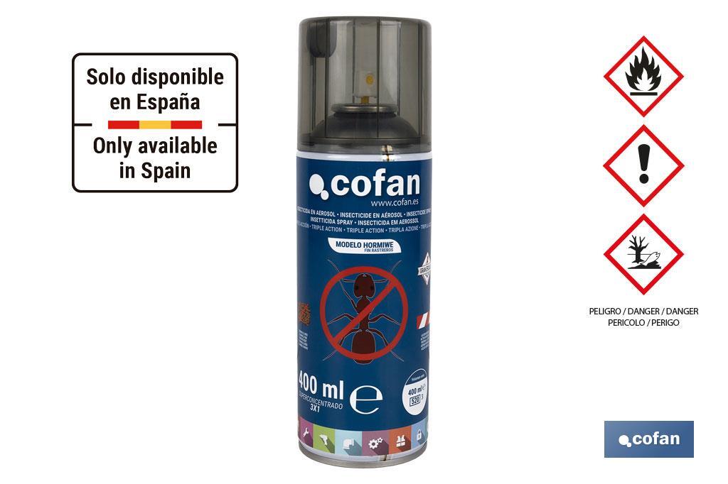 INSECTICIDA EN AEROSOL HORMIGAS TRIPLE ACCIÓN MODELO HORMIWE 400g