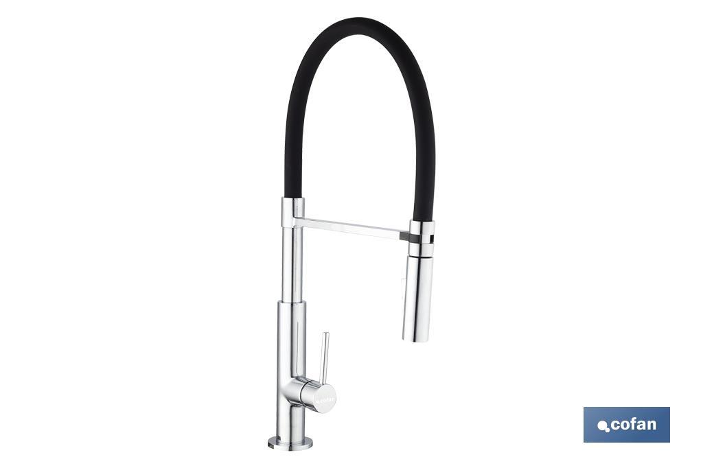 GRIFO COCINA MONOMANDO TUBO FLEXIBLE NEGRO 25 mm