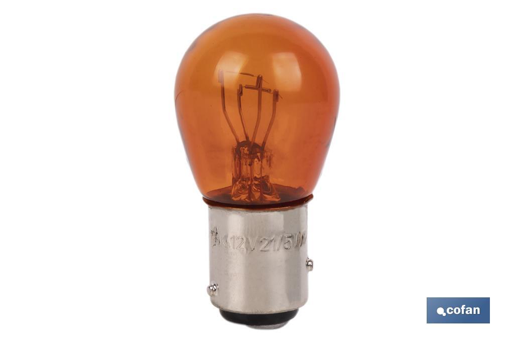 LÁMPARA COFAN 2 POLOS AMBAR DESCENTRADA P21/5W (BAZ15D) 12V VENTA UNITARIA (PACK: 1 UDS) LÁMPARA COFAN 2 POLOS AMBAR DESCENTRADA P21/5W (BAZ15D) 12V VENTA UNITARIA (PACK: 1 UDS)