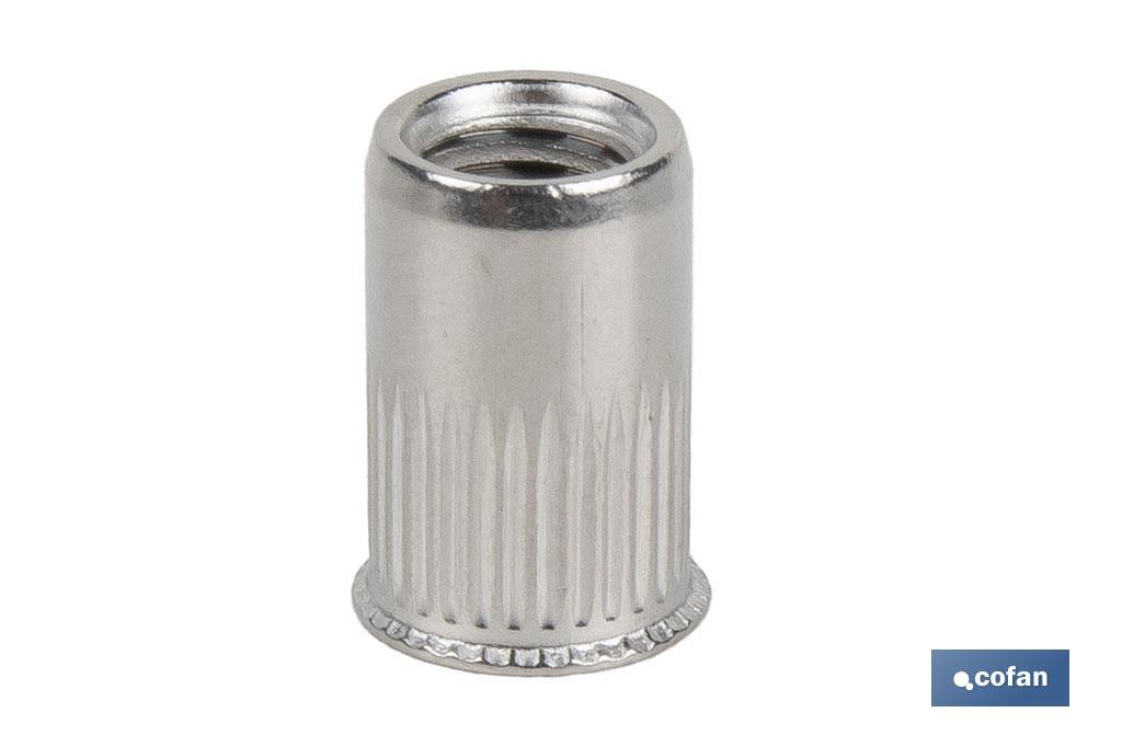 TUERCAS REMACHABLES RANURADAS CABEZA REDUCIDA INOX A-2 M3 (PACK: 1000 UDS) TUERCAS REMACHABLES RANURADAS CABEZA REDUCIDA INOX A-2 M3 (PACK: 1000 UDS)