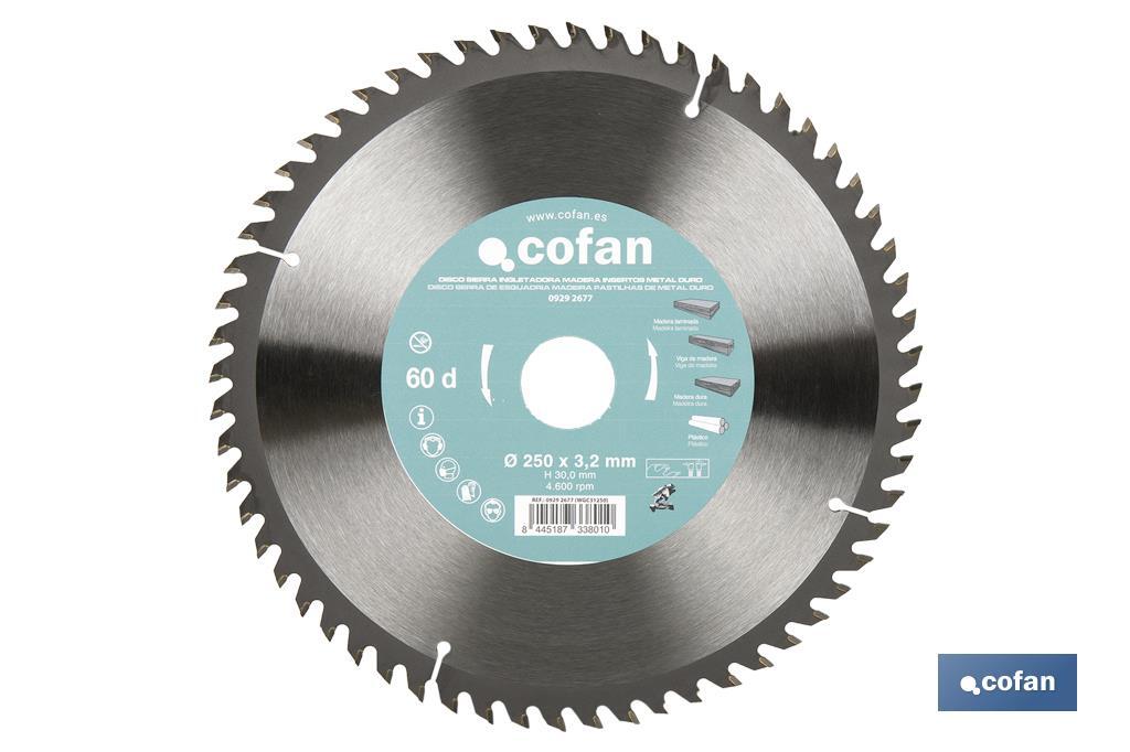 DISCO DE SIERRA INGLETADORA PARA MADERA CON INSERTOS DE METAL DURO Ø250 X 3,2 X 30 MM, 60 DIENTES (PACK: 1 UDS) DISCO DE SIERRA INGLETADORA PARA MADERA CON INSERTOS DE METAL DURO Ø250 X 3,2 X 30 MM, 60 DIENTES (PACK: 1 UDS)