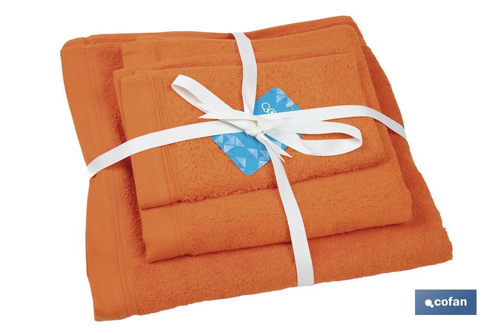 JUEGO DE 3 TOALLAS NARANJA 580 G/M2 GAMA AMANECER 30X50 50X100 70X140 CM (PACK: 1 UDS) JUEGO DE 3 TOALLAS NARANJA 580 G/M2 GAMA AMANECER 30X50 50X100 70X140 CM (PACK: 1 UDS)