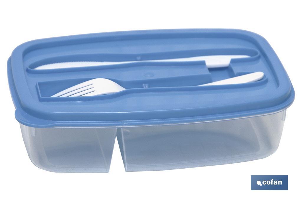 Fiambrera rectangular con cubiertos | Capacidad para 1,5 litros | Disponible en varios colores